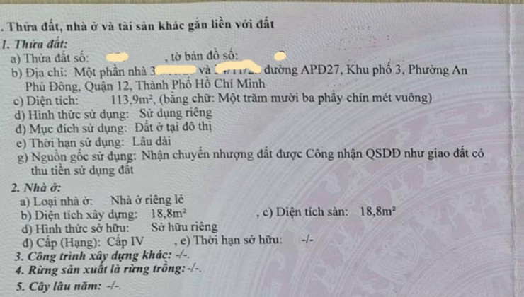 Bán đất An Phú Đông 27 P. An Phú Đông Quận 12, 114m2, giá chỉ 4.x tỷ